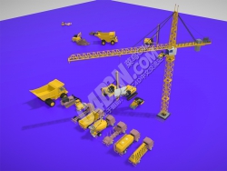 C4D低聚卡通塔吊水泥车运输车挖掘机工程车辆建筑模型合集