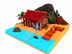 C4D海滩度假小屋模型