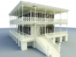 C4D双层木质房屋建筑模型包含纹理和贴图
