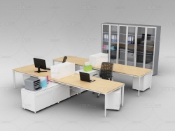 C4D隔断式两人位办公桌椅文件柜模型