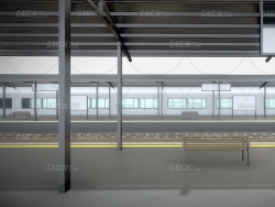 C4D漫画书风格火车站台场景模型