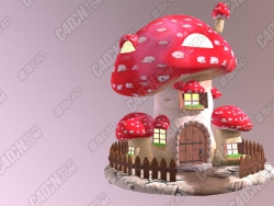 可爱粉色蘑菇屋幻想家园树屋模型 Muschroom house