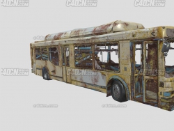 破旧废弃公交巴士汽车模型 Old Bus