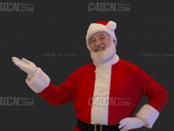 C4D格式写实材质单手插腰欢迎光临的圣诞老人模型