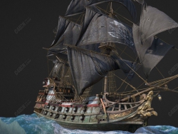 C4D黑帆船凯瑟琳号古代战船模型下载